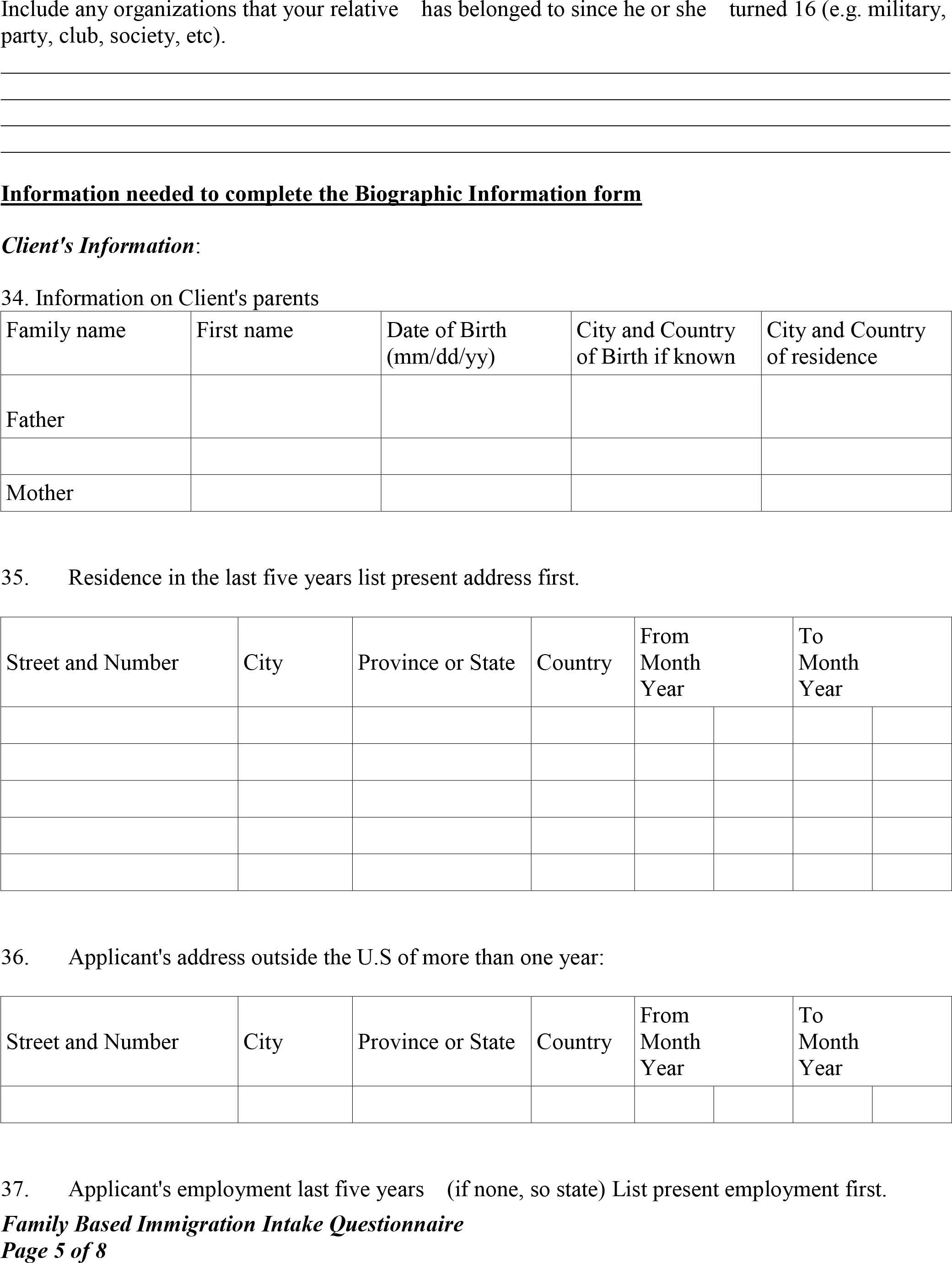 IMMIGRATION INTAKE QUESTIONNAIRE | Law Offices Of Omonzusi Imobioh